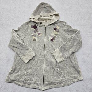Style & Co. Embroidered Zip Up Jacket Shirt Sz 1X Raw Edges Hooded Slouchy READ